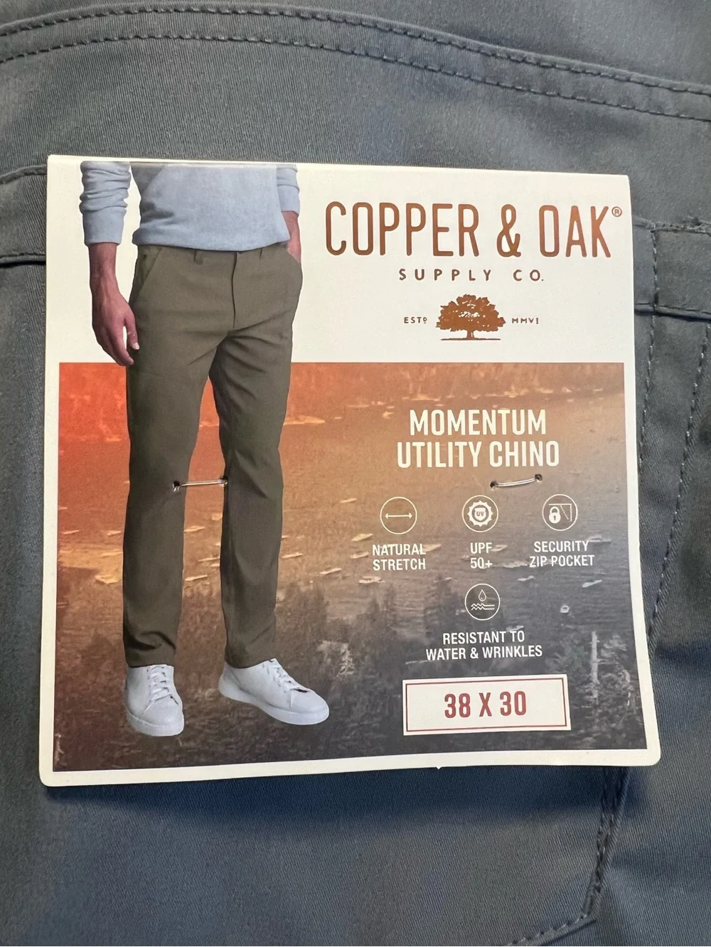 Copper & Oak Men’s Gray Momentum Utility Chino Pants Size 38